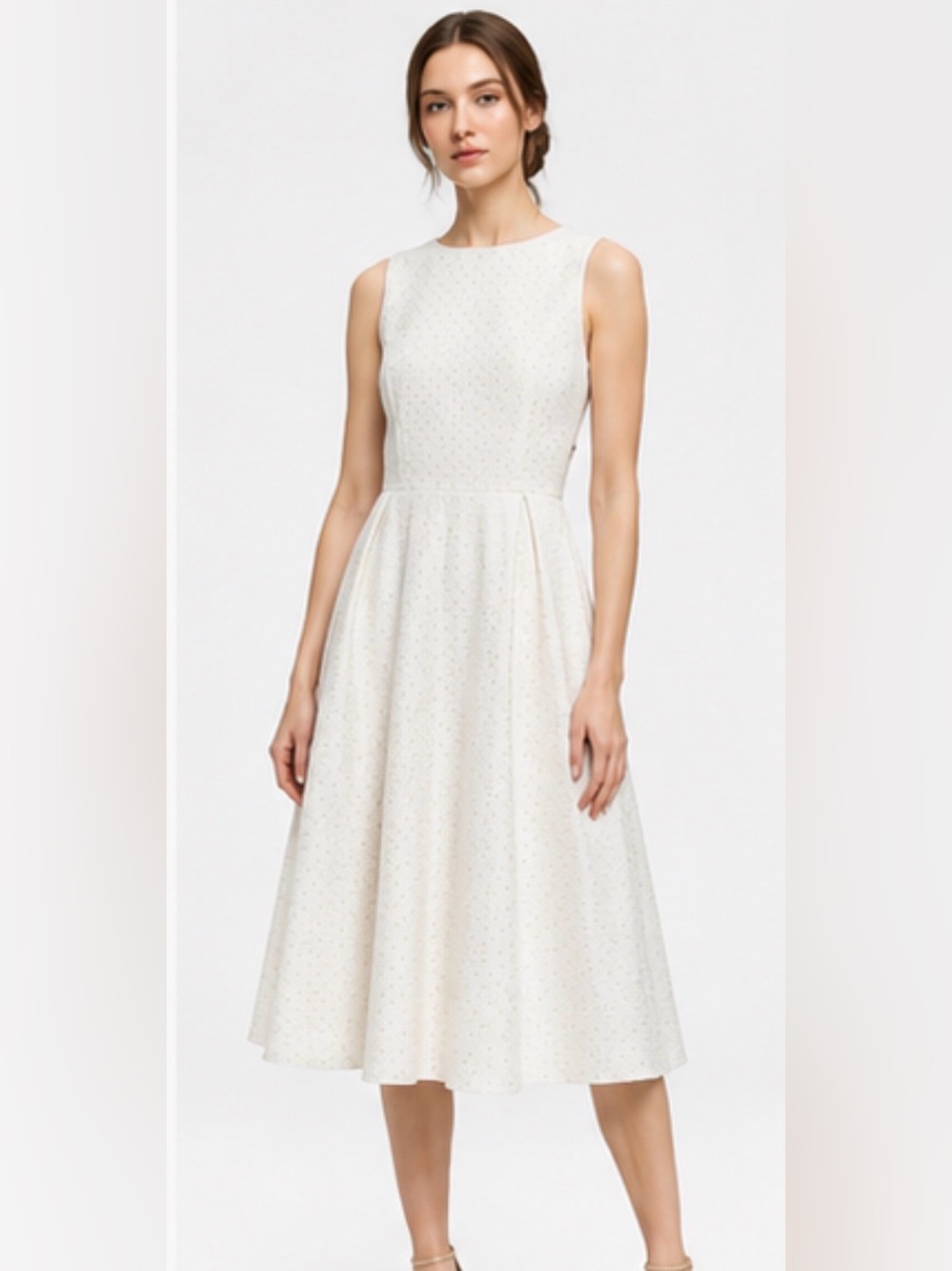 Ted Baker London Cream Sleeveless Midi Dress with Subtle Dot Texture